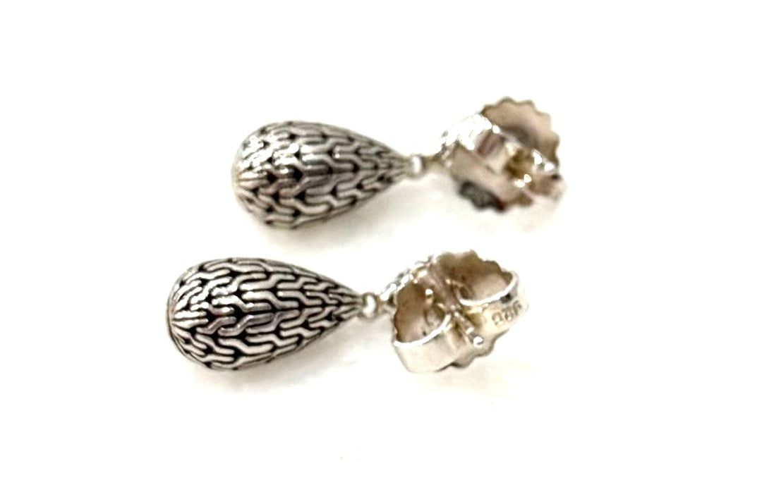 JOHN HARDY STERLING SILVER PALU HAMMERED SMALL DROP EARRINGS