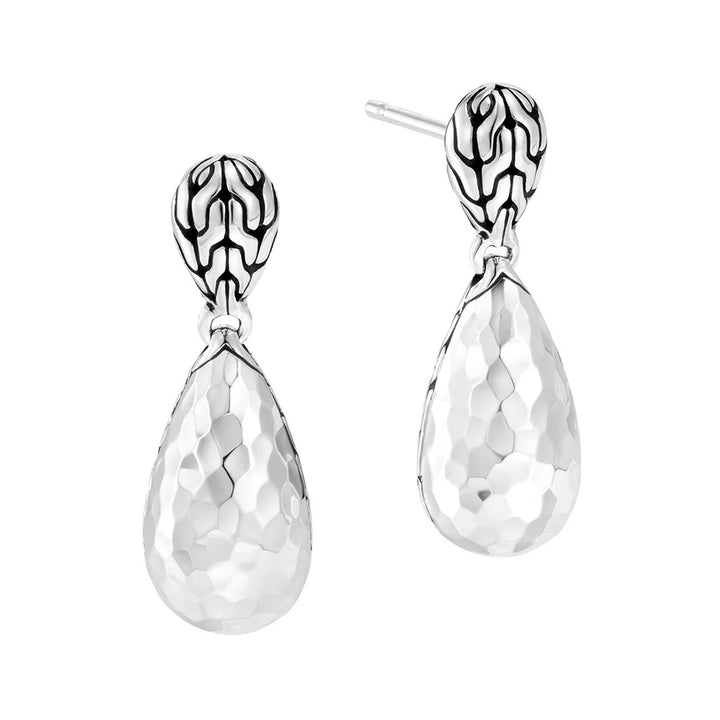JOHN HARDY STERLING SILVER PALU HAMMERED SMALL DROP EARRINGS