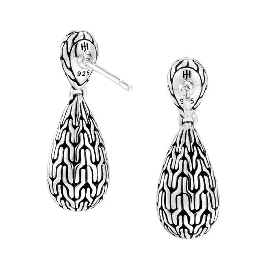 JOHN HARDY STERLING SILVER PALU HAMMERED SMALL DROP EARRINGS