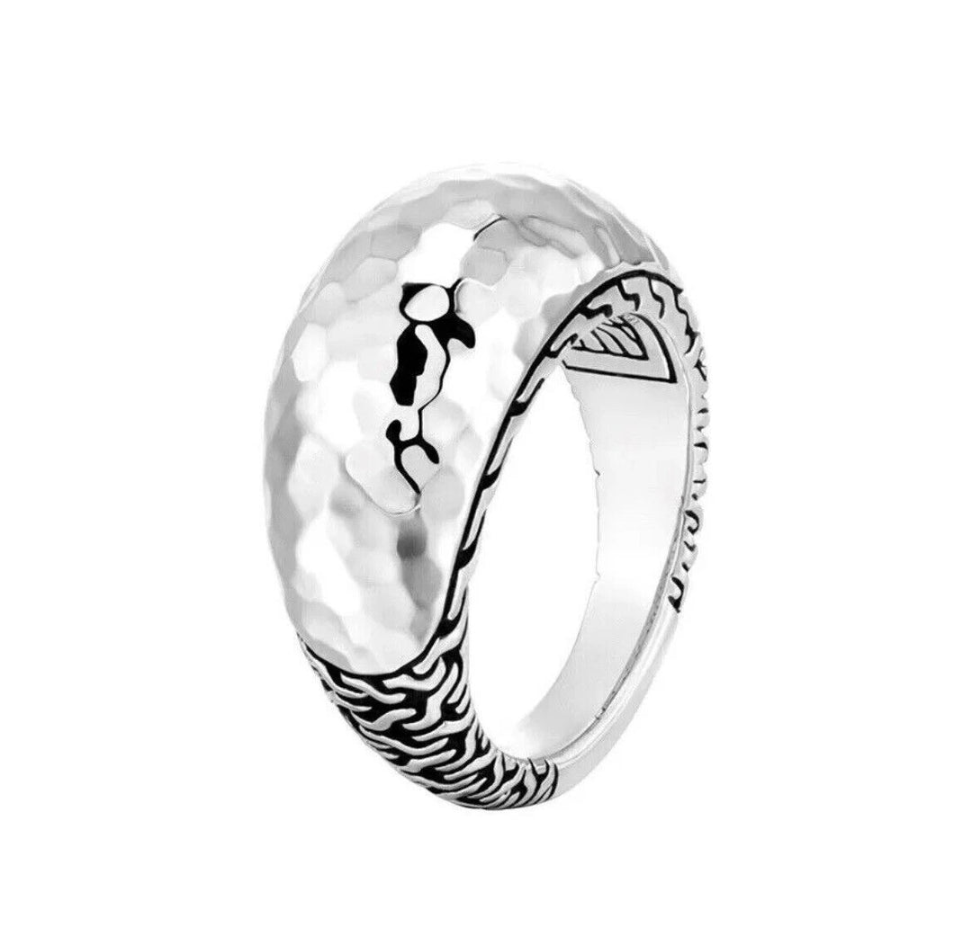 JOHN HARDY PALU HAMMERED DOME STERLING SILVER CHAIN RING