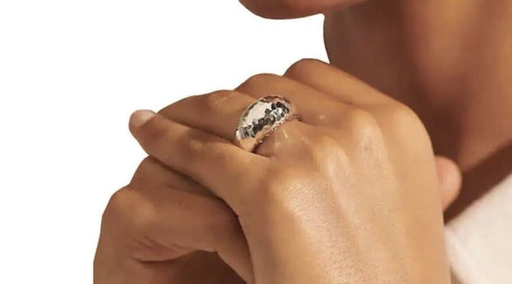 JOHN HARDY PALU HAMMERED DOME STERLING SILVER CHAIN RING