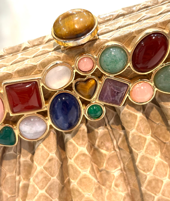 JUDITH LEIBER KARUNG LIZARD SKIN GEMSTONE EMBELLISHED VINTAGE CLUTCH BAG