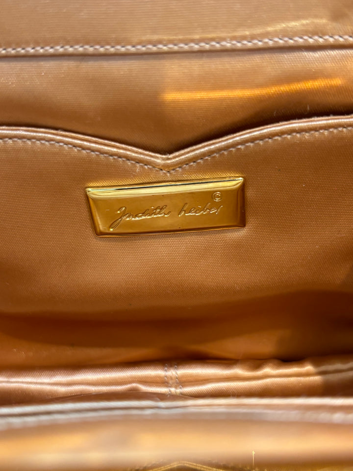 JUDITH LEIBER LIZARD SKIN GEMSTONE EMBELLISHED CHAIN CLUTCH BAG