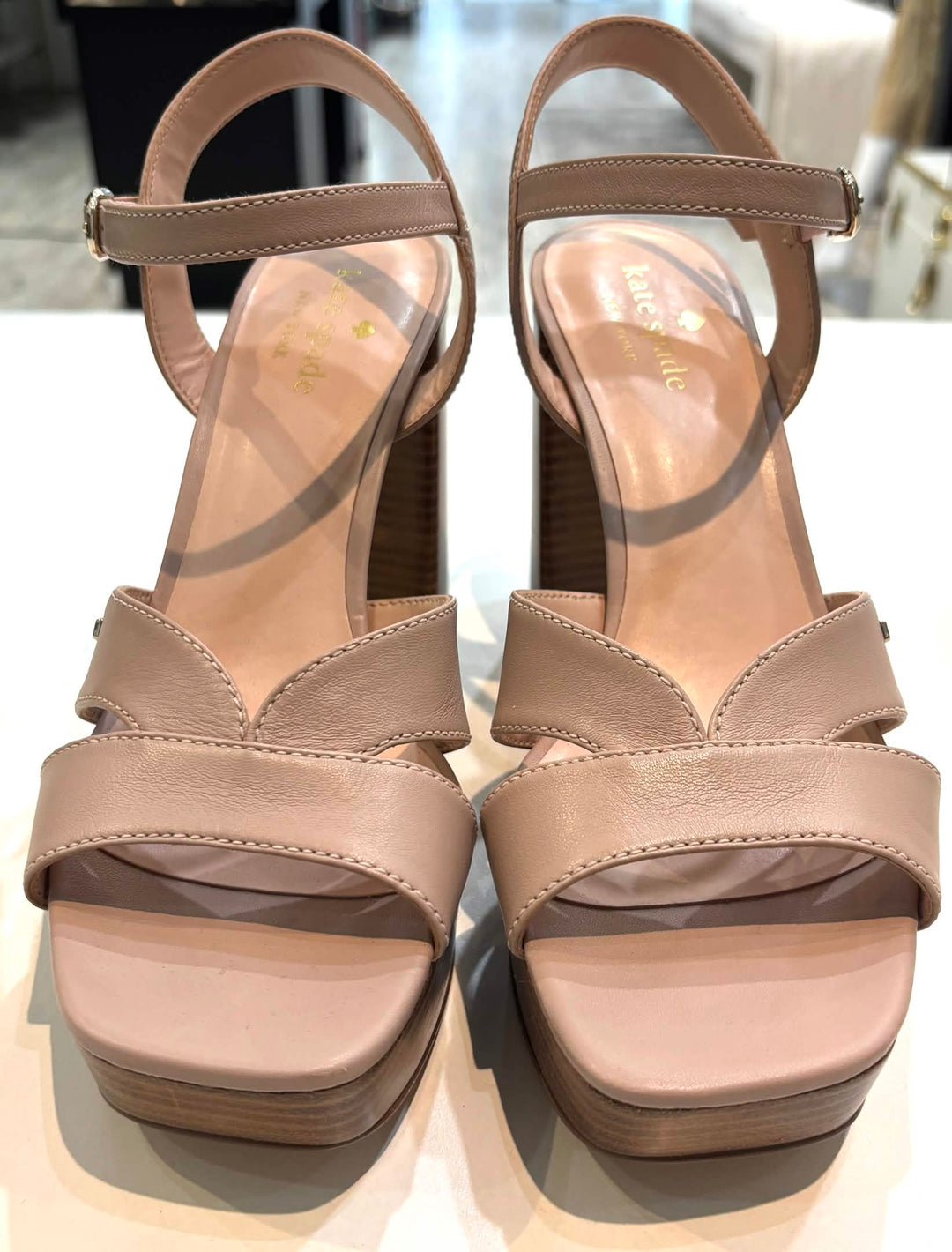 KATE SPADE DEMI LEATHER CHUNKY BLOCK HEEL SANDALS