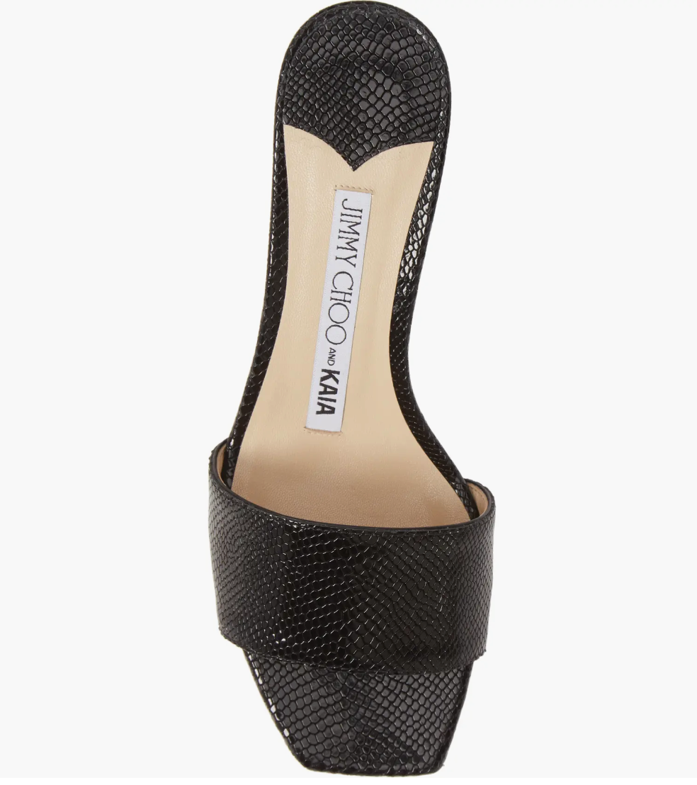 JIMMY CHOO X KAIA K EMBOSSED LEATHER SLIDE SANDALS