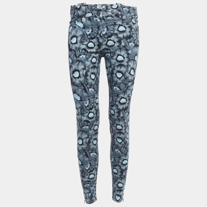 KENZO BLUE FLORAL PRINT DENIM SKINNY JEANS
