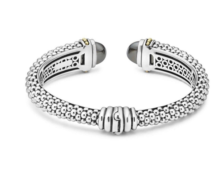 LAGOS STERLING SILVER AND 18K GOLD CAVIAR HEMATITE CUFF BRACELET