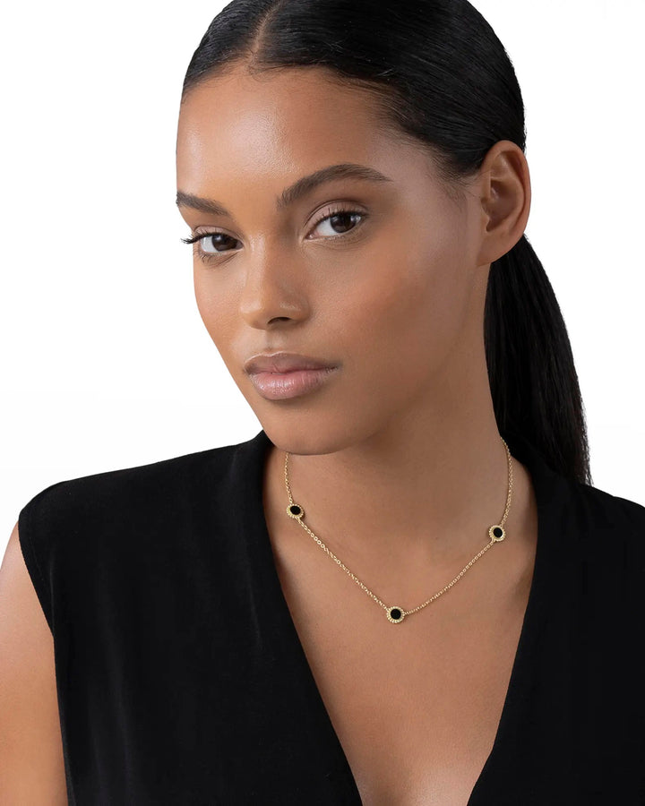 LAGOS 18K COVET ONYX ROUND 3 STATION NECKLACE