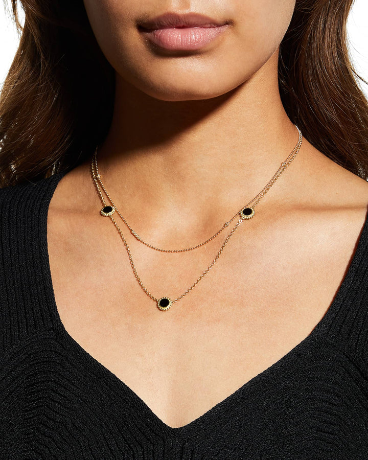 LAGOS 18K COVET ONYX ROUND 3 STATION NECKLACE