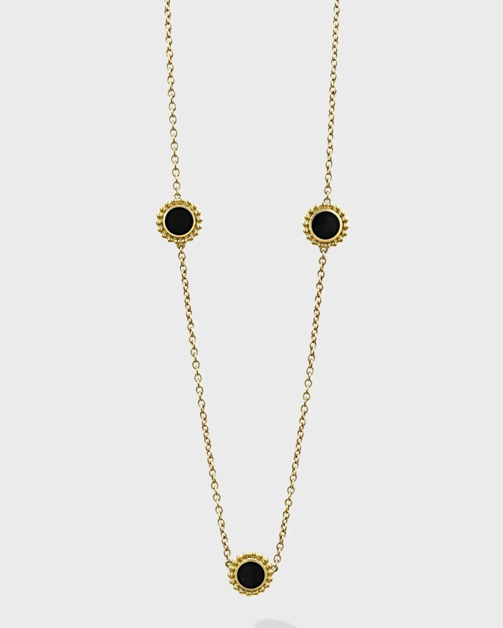 LAGOS 18K COVET ONYX ROUND 3 STATION NECKLACE