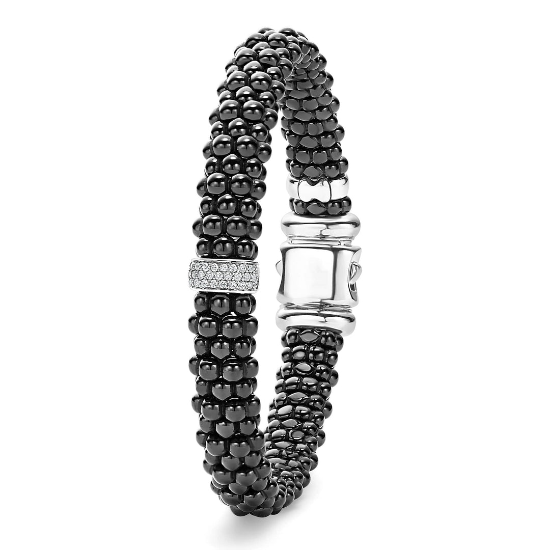 LAGOS SINGLE STATION CAVIAR CERAMIC DIAMOND BRACELET 9MM