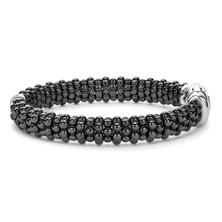 LAGOS SINGLE STATION CAVIAR CERAMIC DIAMOND BRACELET 9MM