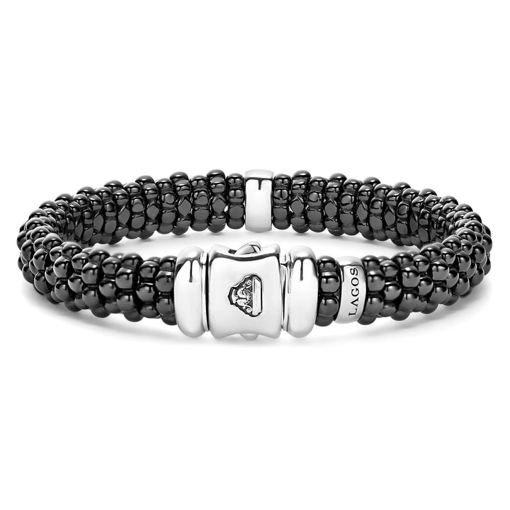 LAGOS SINGLE STATION CAVIAR CERAMIC DIAMOND BRACELET 9MM