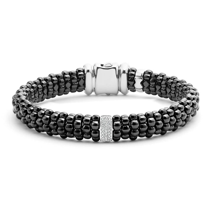LAGOS SINGLE STATION CAVIAR CERAMIC DIAMOND BRACELET 9MM