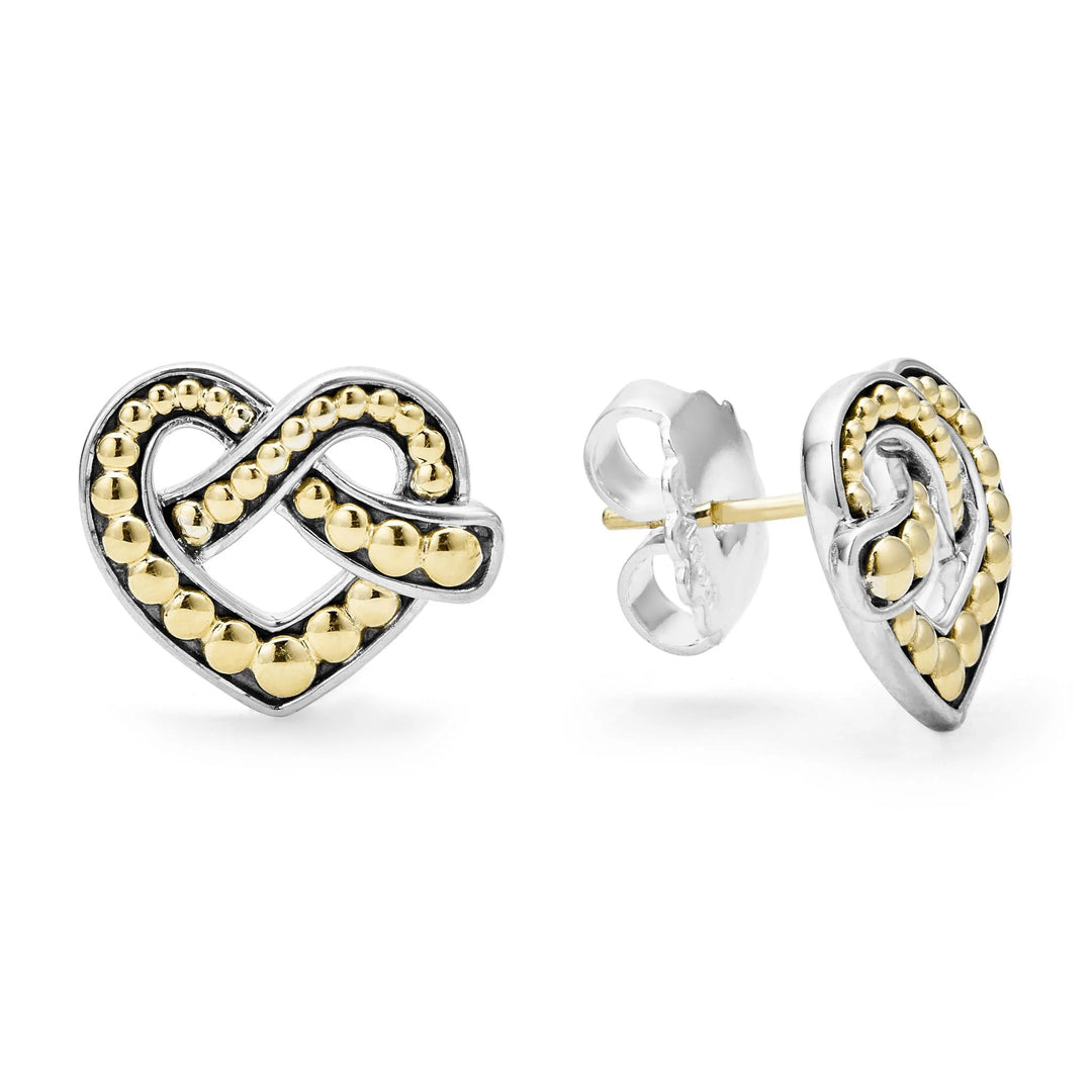 LAGOS STERLING SILVER 18K GOLD BELOVED HEART STUD CAVIAR EARRINGS