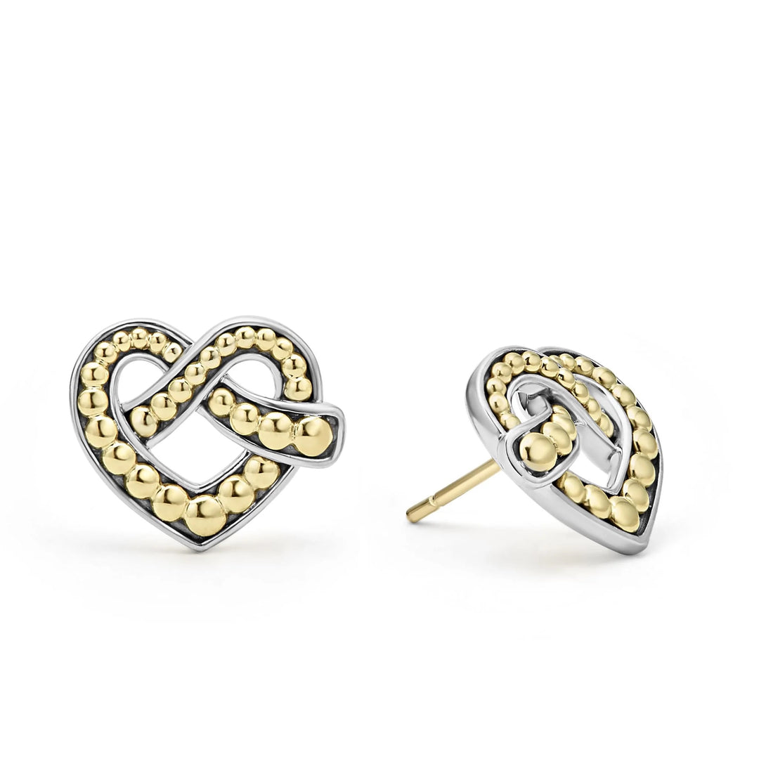 LAGOS STERLING SILVER 18K GOLD BELOVED HEART STUD CAVIAR EARRINGS