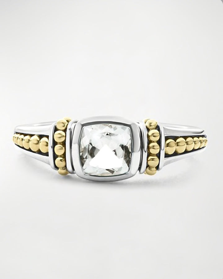 LAGOS RITTENHOUSE BEZEL SET WHITE TOPAZ CAVIAR RING