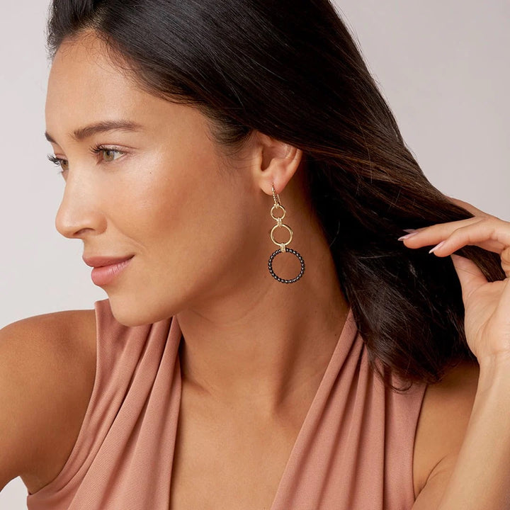 LAGOS CAVIAR 18K GOLD AND CERAMIC CIRCLE DROP EARRINGS