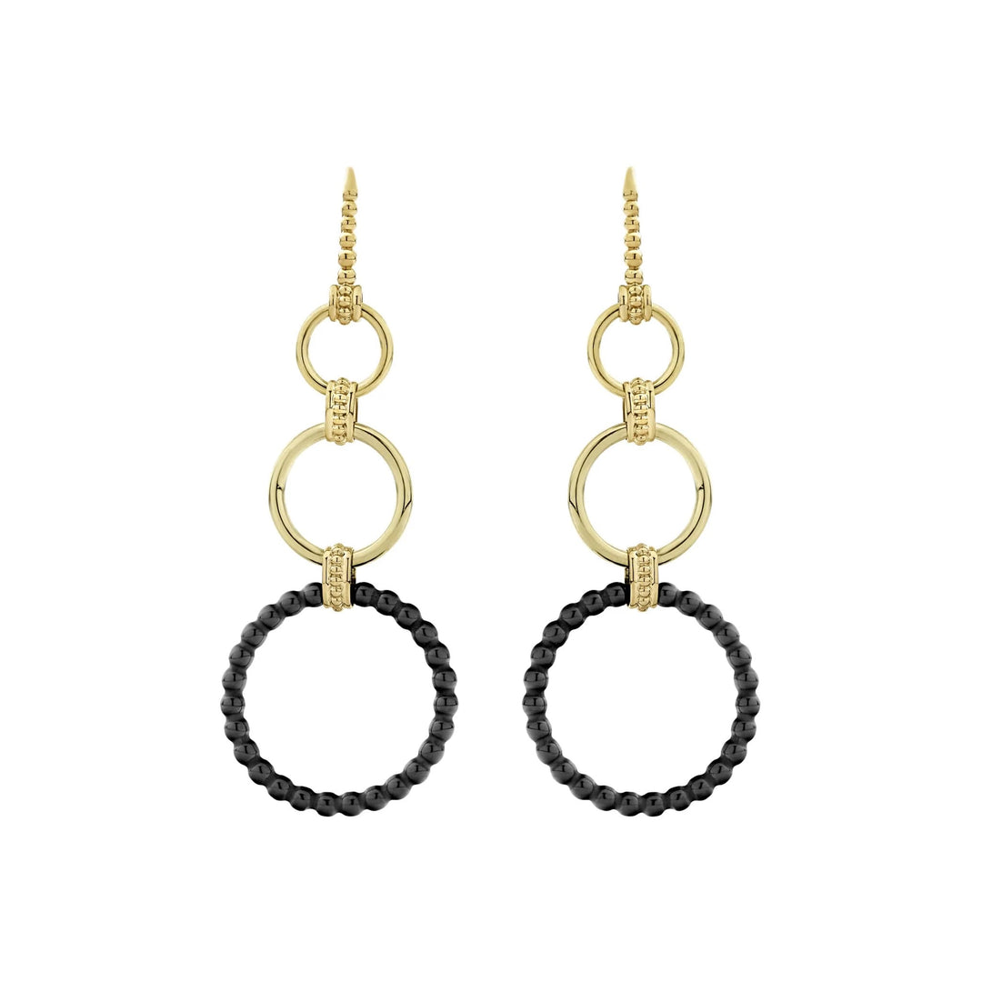 LAGOS CAVIAR 18K GOLD AND CERAMIC CIRCLE DROP EARRINGS