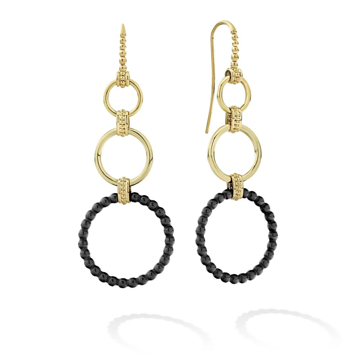 LAGOS CAVIAR 18K GOLD AND CERAMIC CIRCLE DROP EARRINGS
