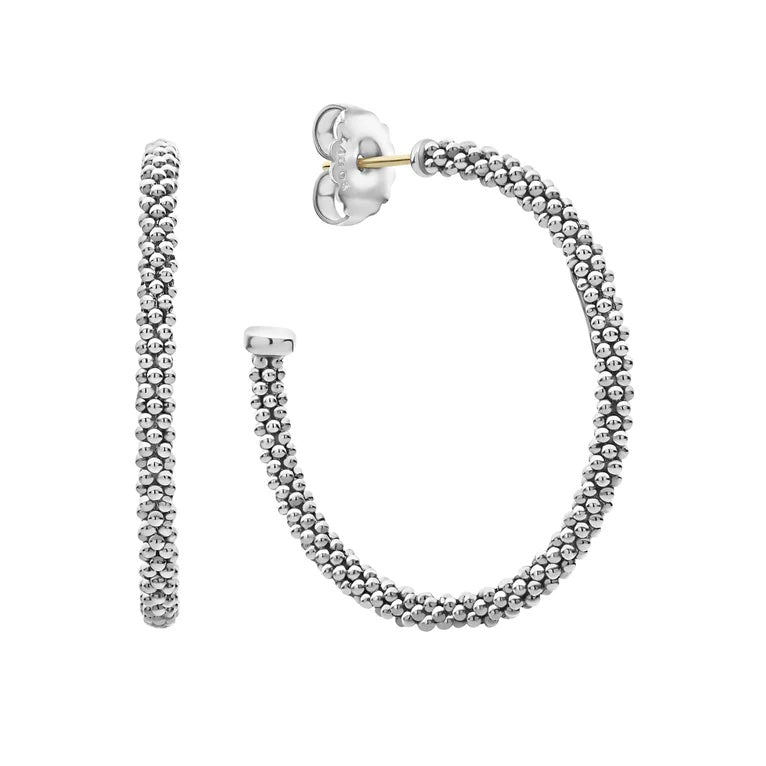 LAGOS STERLING SILVER CAVIAR HOOP EARRINGS
