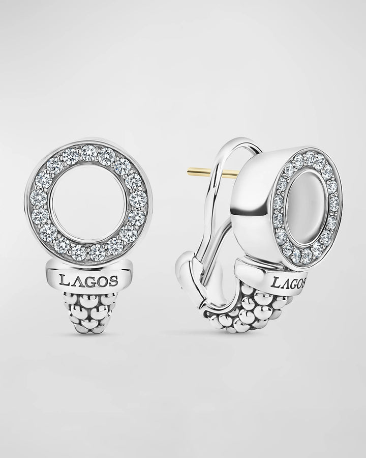 LAGOS CAVIAR SPARK DIAMOND 13MM CIRCLE OMEGA CLIP EARRINGS
