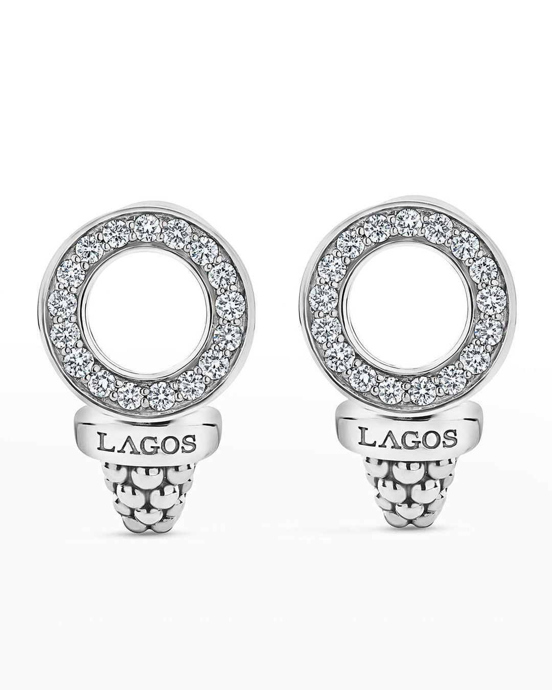 LAGOS CAVIAR SPARK DIAMOND 13MM CIRCLE OMEGA CLIP EARRINGS