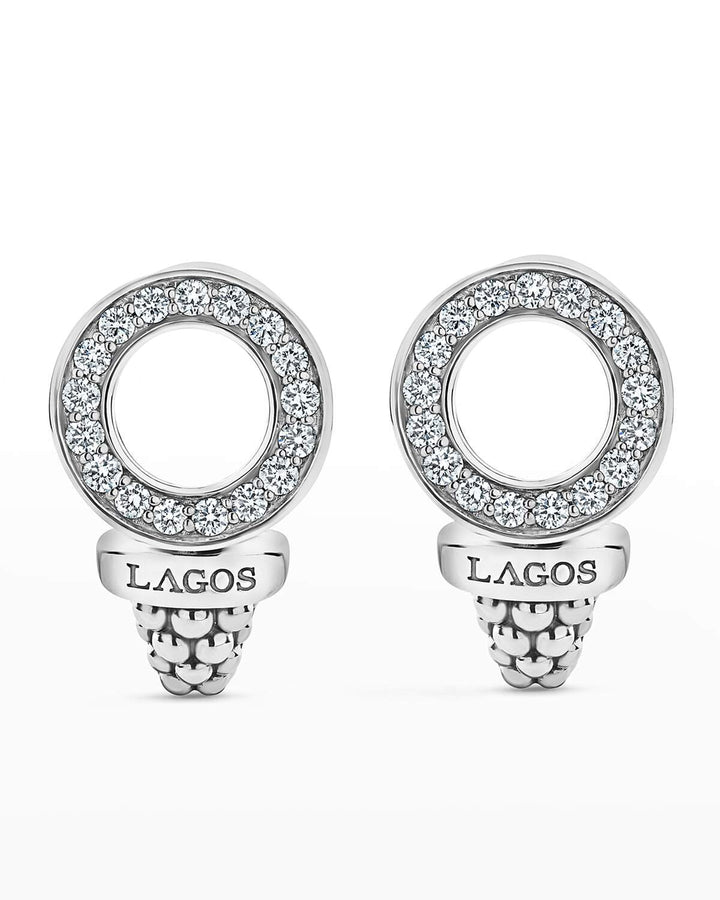 LAGOS CAVIAR SPARK DIAMOND 13MM CIRCLE OMEGA CLIP EARRINGS
