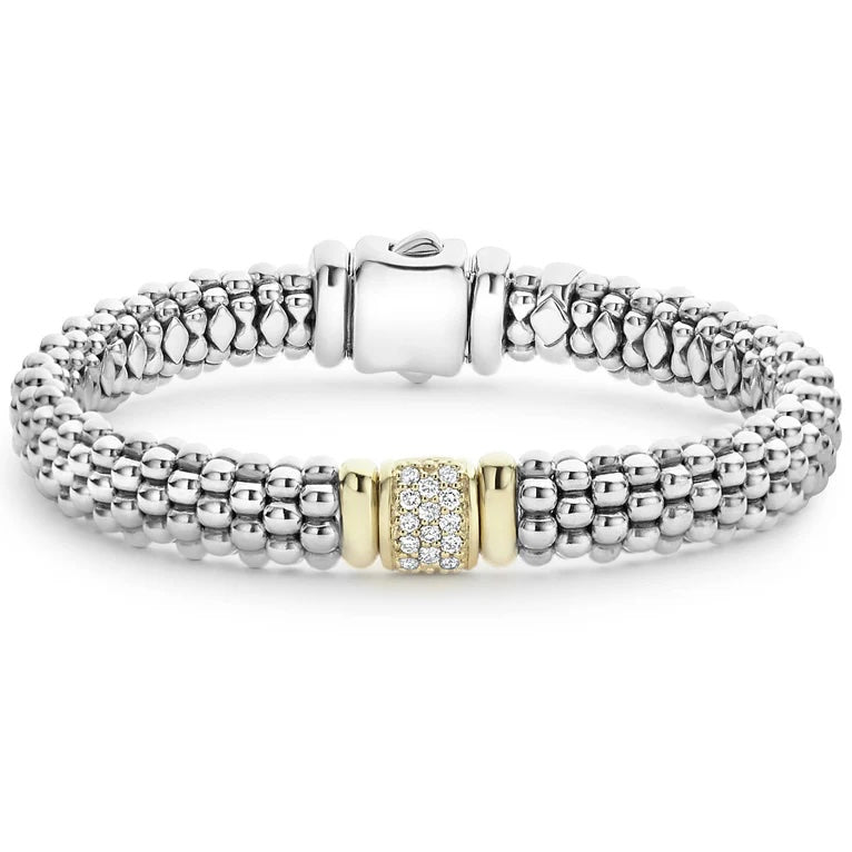 LAGOS CAVIAR STERLING SILVER 18K GOLD DIAMOND BRACELET