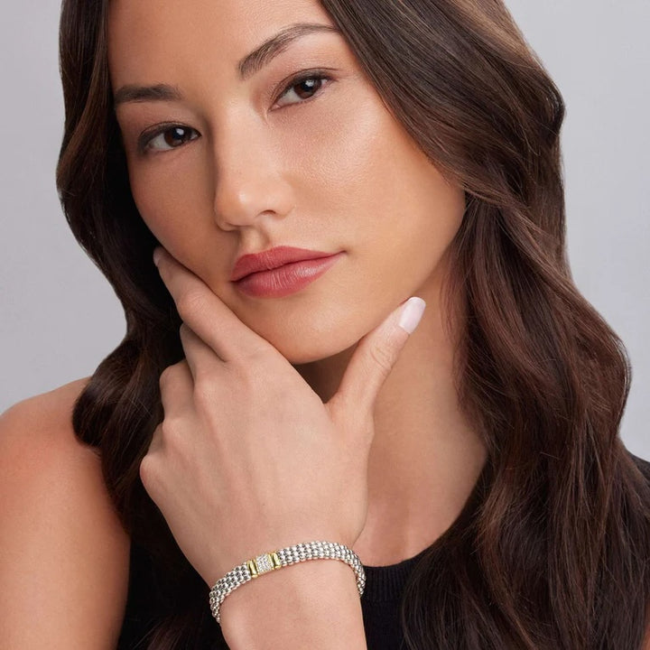 LAGOS CAVIAR STERLING SILVER 18K GOLD DIAMOND BRACELET