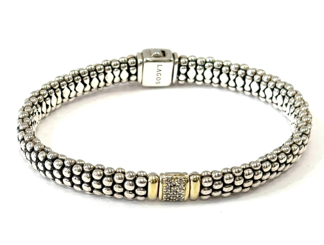 LAGOS CAVIAR STERLING SILVER 18K GOLD DIAMOND BRACELET