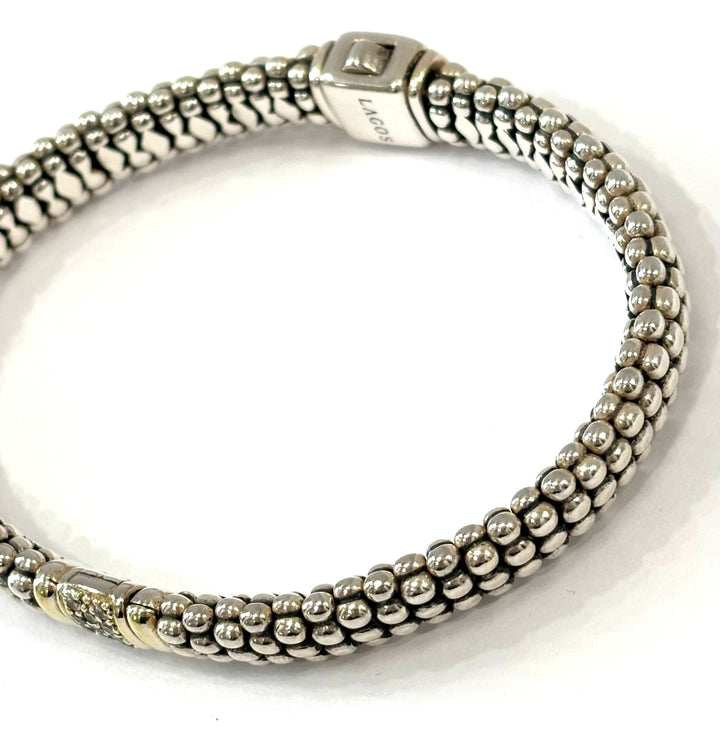 LAGOS CAVIAR STERLING SILVER 18K GOLD DIAMOND BRACELET