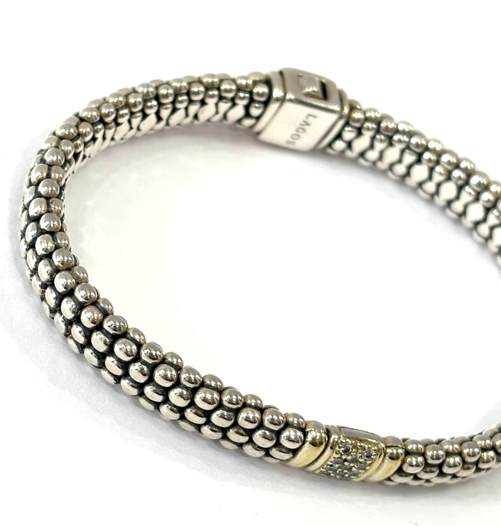LAGOS CAVIAR STERLING SILVER 18K GOLD DIAMOND BRACELET