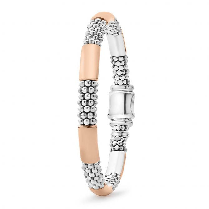 LAGOS HIGH BAR TWO-TONE SILVER ROSE GOLD 6MM CAVIAR BRACELET