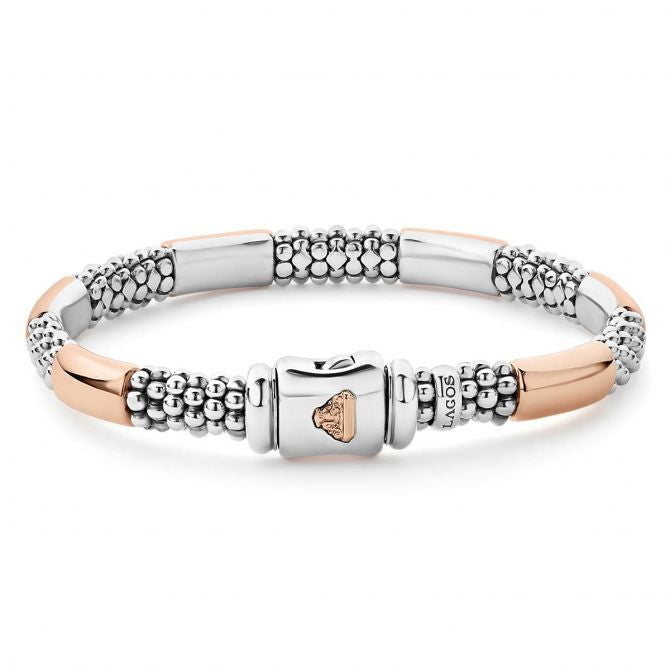 LAGOS HIGH BAR TWO-TONE SILVER ROSE GOLD 6MM CAVIAR BRACELET