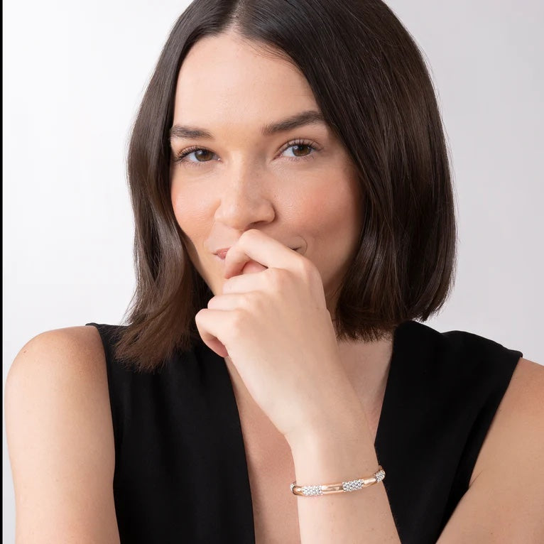 LAGOS HIGH BAR TWO-TONE SILVER ROSE GOLD 6MM CAVIAR BRACELET