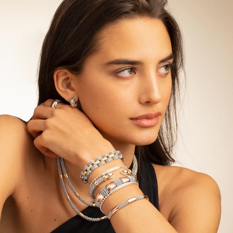 LAGOS HIGH BAR TWO-TONE SILVER ROSE GOLD 6MM CAVIAR BRACELET