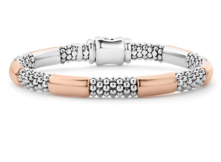 LAGOS HIGH BAR TWO-TONE SILVER ROSE GOLD 6MM CAVIAR BRACELET