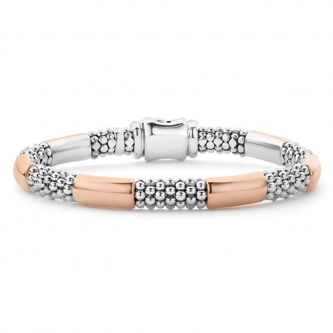 LAGOS HIGH BAR TWO-TONE SILVER ROSE GOLD 6MM CAVIAR BRACELET