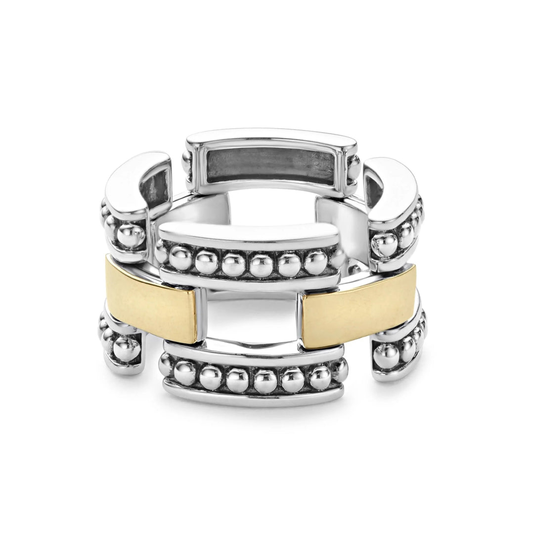 LAGOS HIGH BAR TWO-TONE CAVIAR LINK RING