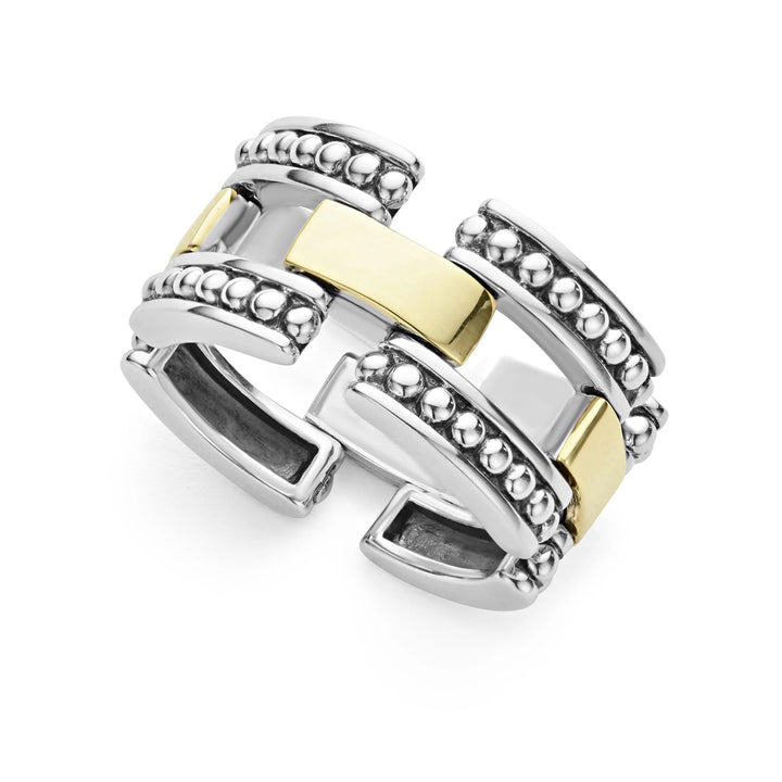 LAGOS HIGH BAR TWO-TONE CAVIAR LINK RING