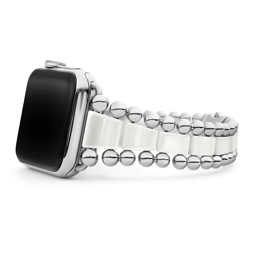 LAGOS CAVIAR STAINLESS STEEL WHITE CERAMIC SMART WATCH BRACELET