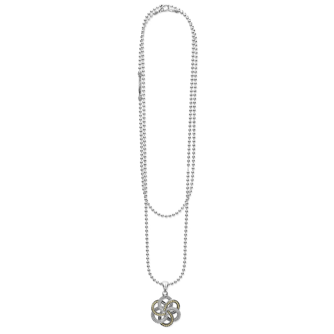 LAGOS LARGE LOVE KNOT TWO-TONE SILVER 18K GOLD PENDANT NECKLACE