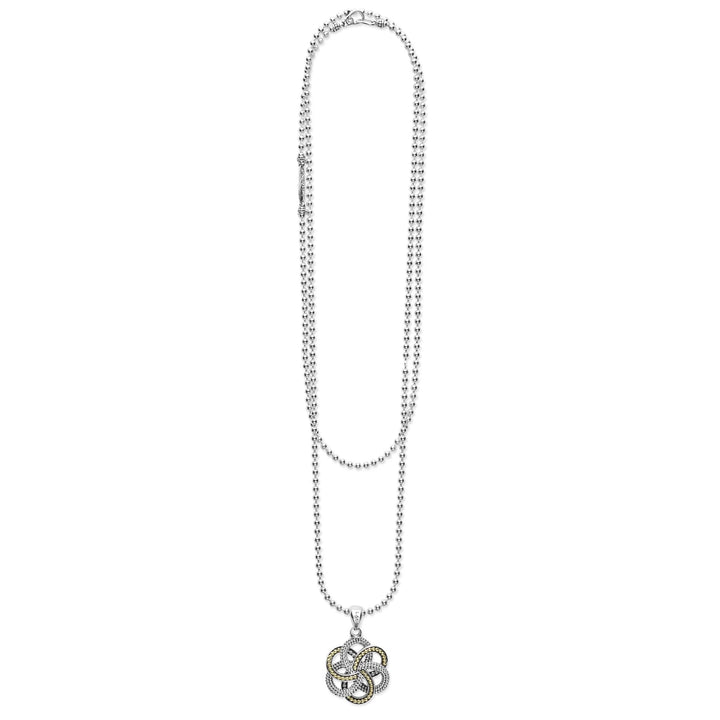 LAGOS LARGE LOVE KNOT TWO-TONE SILVER 18K GOLD PENDANT NECKLACE