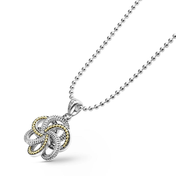 LAGOS LARGE LOVE KNOT TWO-TONE SILVER 18K GOLD PENDANT NECKLACE