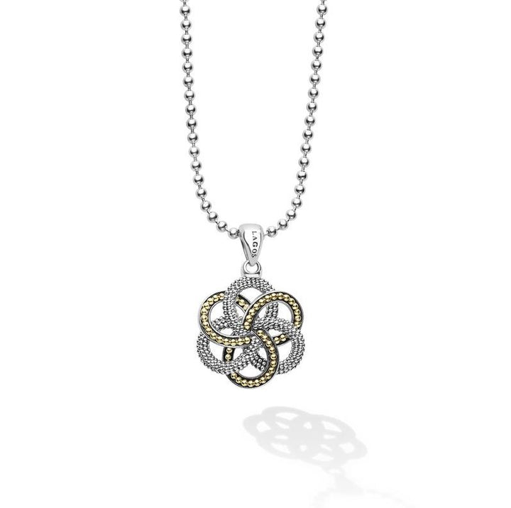 LAGOS LARGE LOVE KNOT TWO-TONE SILVER 18K GOLD PENDANT NECKLACE