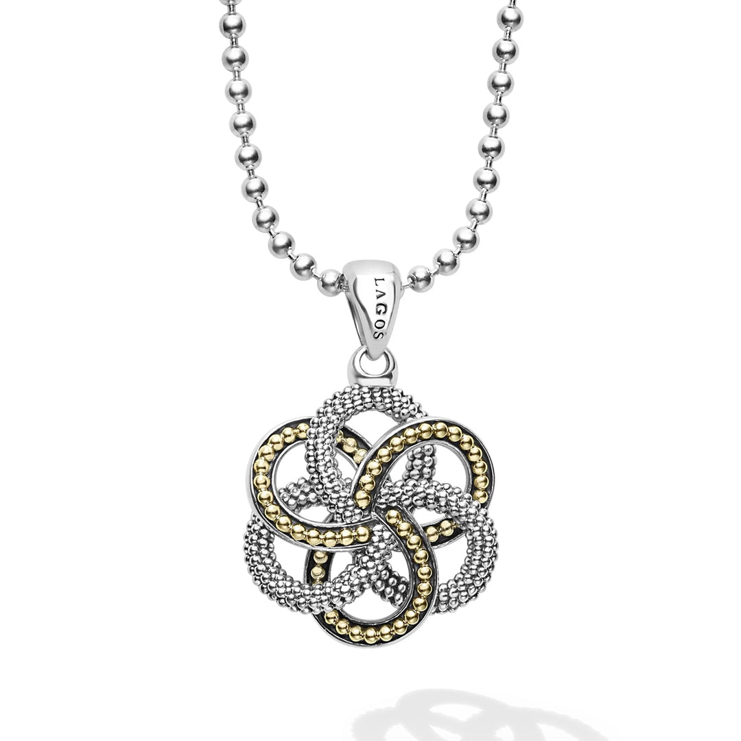 LAGOS LARGE LOVE KNOT TWO-TONE SILVER 18K GOLD PENDANT NECKLACE