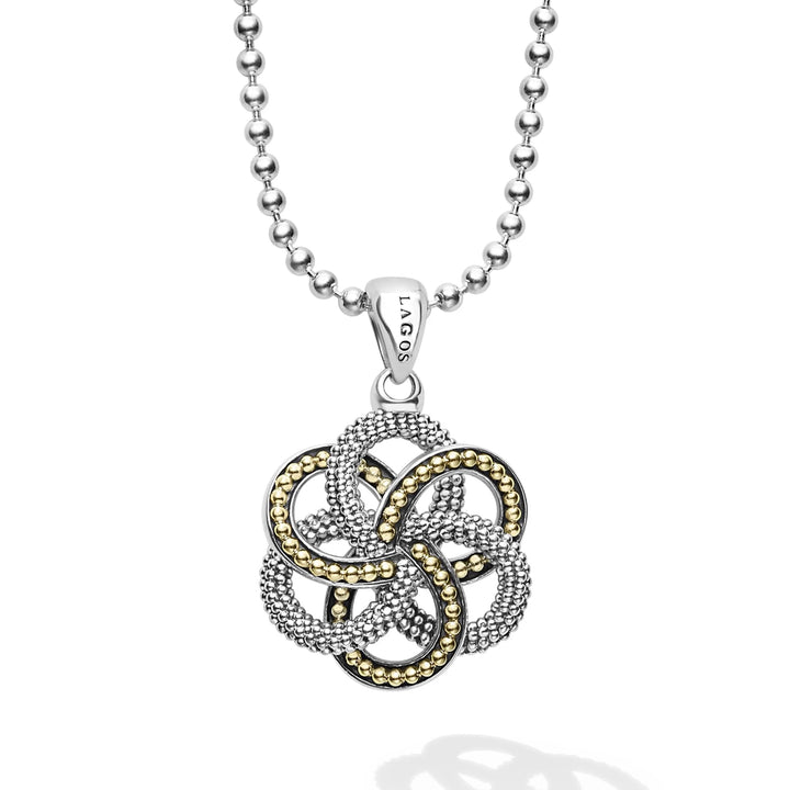 LAGOS LARGE LOVE KNOT TWO-TONE SILVER 18K GOLD PENDANT NECKLACE