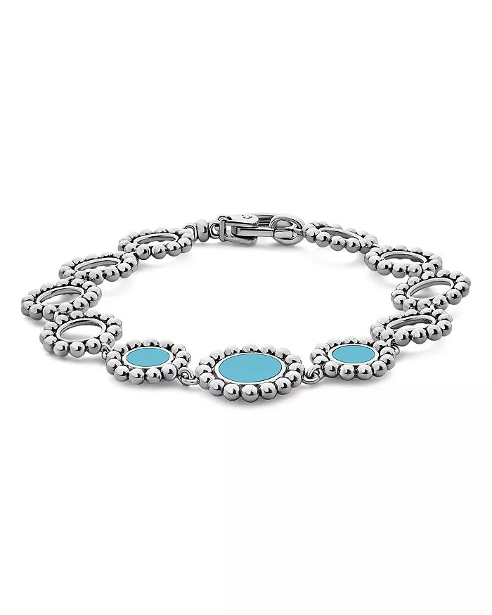 LAGOS MAYA BLUE CERAMIC LINK STATION STERLING SILVER BRACELET
