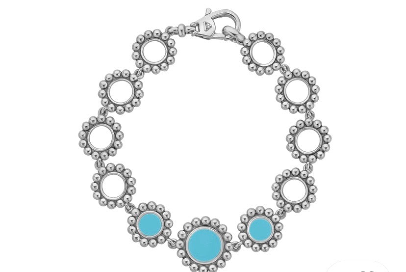 LAGOS MAYA BLUE CERAMIC LINK STATION STERLING SILVER BRACELET
